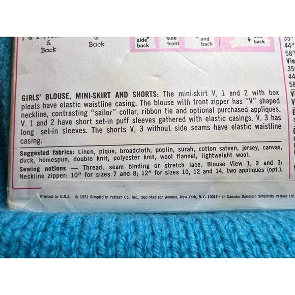 Simplicity 9898 girls top shorts mini skirt pattern size 7 - Picture 5 of 6